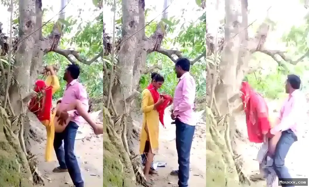 Village sex video of man-woman having sex in front of tree