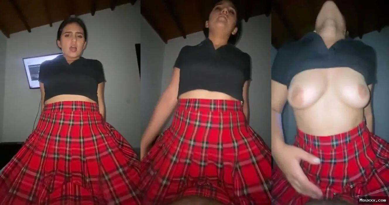 Cute desi girlfriend wearing red skirt and fucking her dick